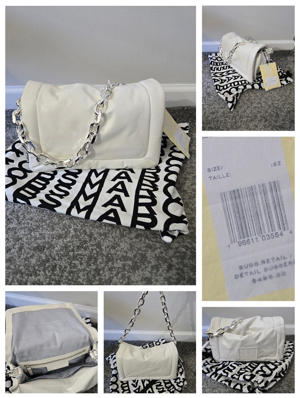 Marc Jacobs Barcode Pillow Bag In White,  NWT